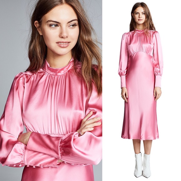 Veronica Beard Elsie Silk Midi Dress Pink 14 - Picture 3 of 7